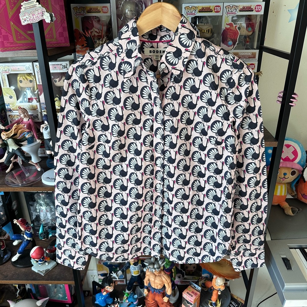 Boden Sienna Cotton Shirt Crane Bird Print Long Sleeve Button Up Women’s 0 - Picture 2 of 11